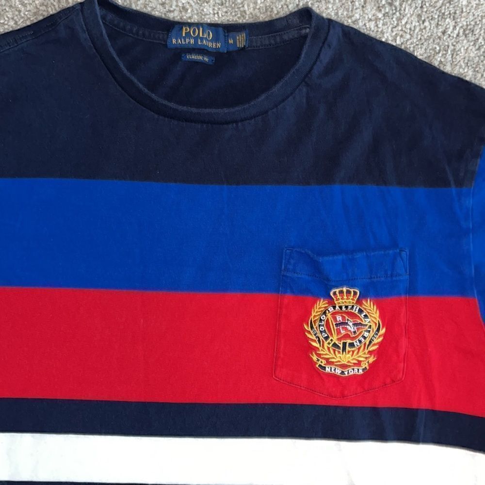 Polo by Ralph Lauren RL yacht club SS chest pocket Shirt-M rainbow stripe model
